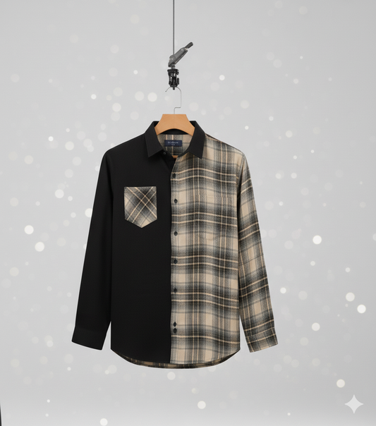 Men's two-tone black and checked shirt – modern chic style
