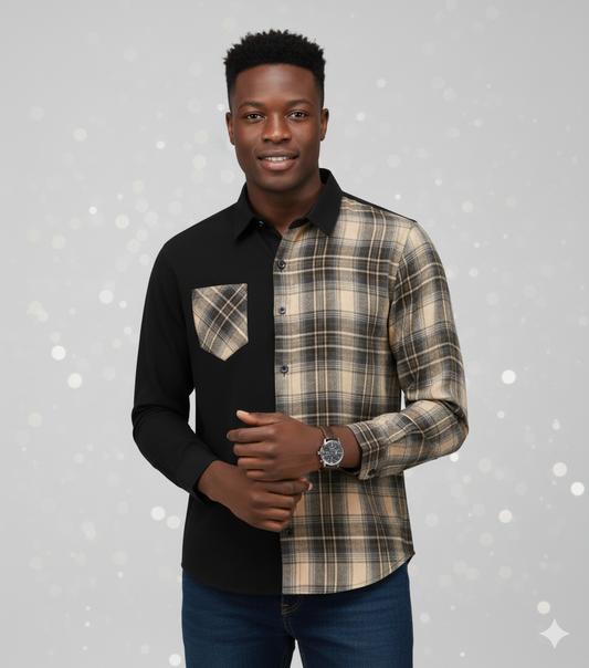 Men's two-tone black and checked shirt – modern chic style