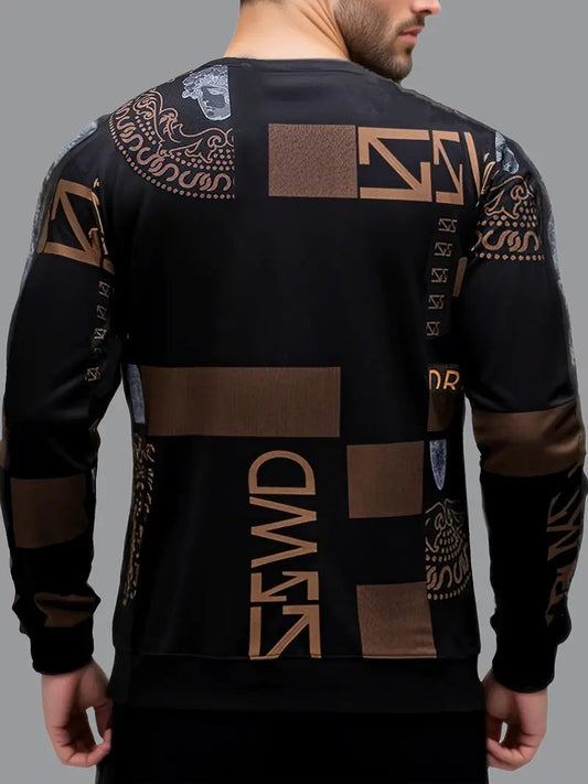 Men's Luxury Black Printed Sweatshirt – Modern Streetwear Style💫