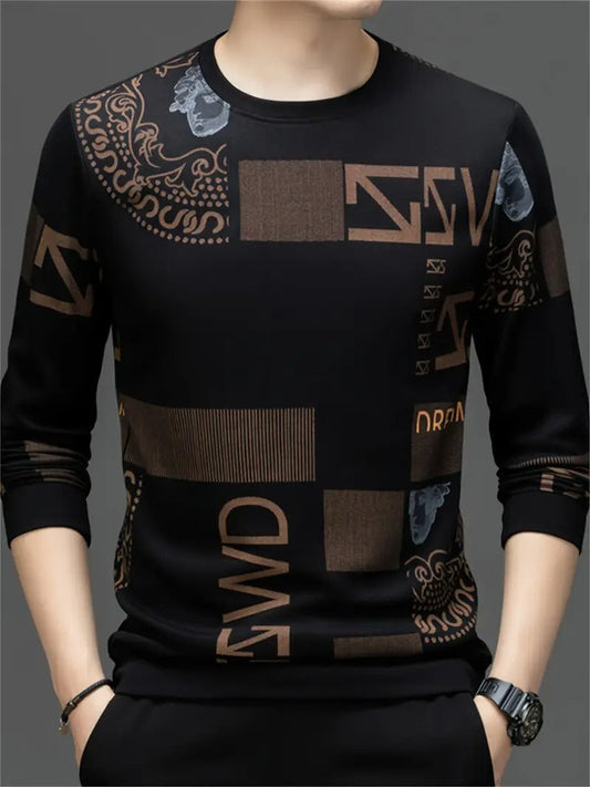 Men's Luxury Black Printed Sweatshirt – Modern Streetwear Style💫