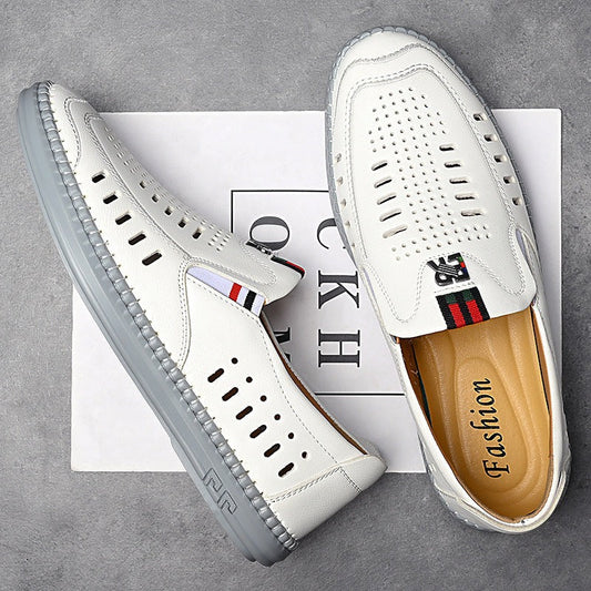 Men’s Breathable Leather Loafers – Casual Slip-On Shoes